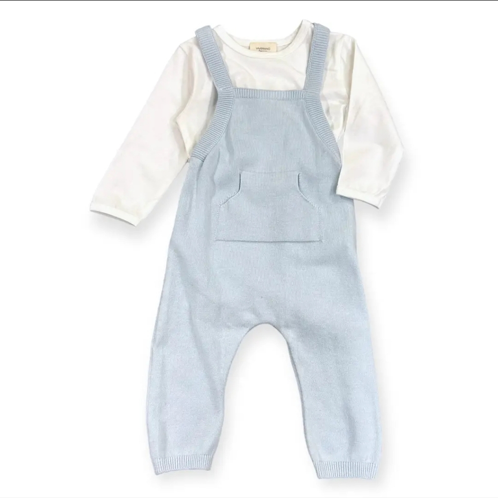 Milan Knit Kangaroo Pocket Overall Romper + Bodysuit Set